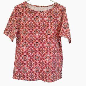 Denim & Co Womens Perfect Jersey Boat Neck Elbow Sleeve Tunic Size MP Red